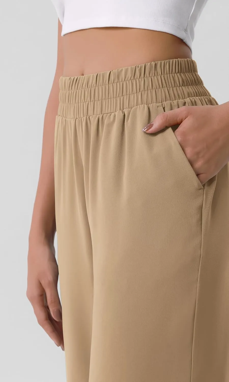 ODODOS Chiffon Flowy Wide Leg Pants for Women Lightweight High Waist Pull-On Pants with Pockets- 27" / 29" /31" Inseam