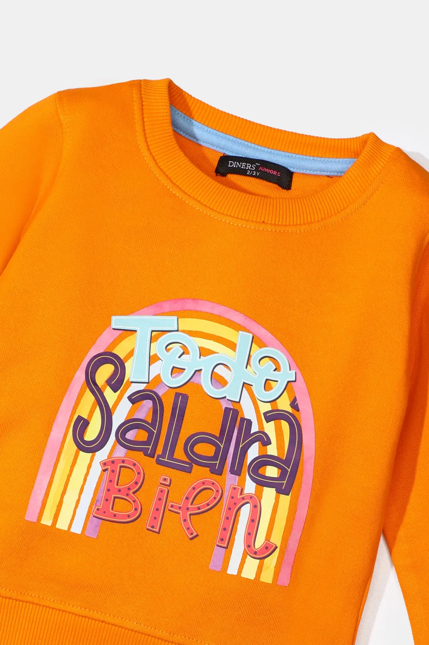 Orange Graphic Print Girls Sweatshirt