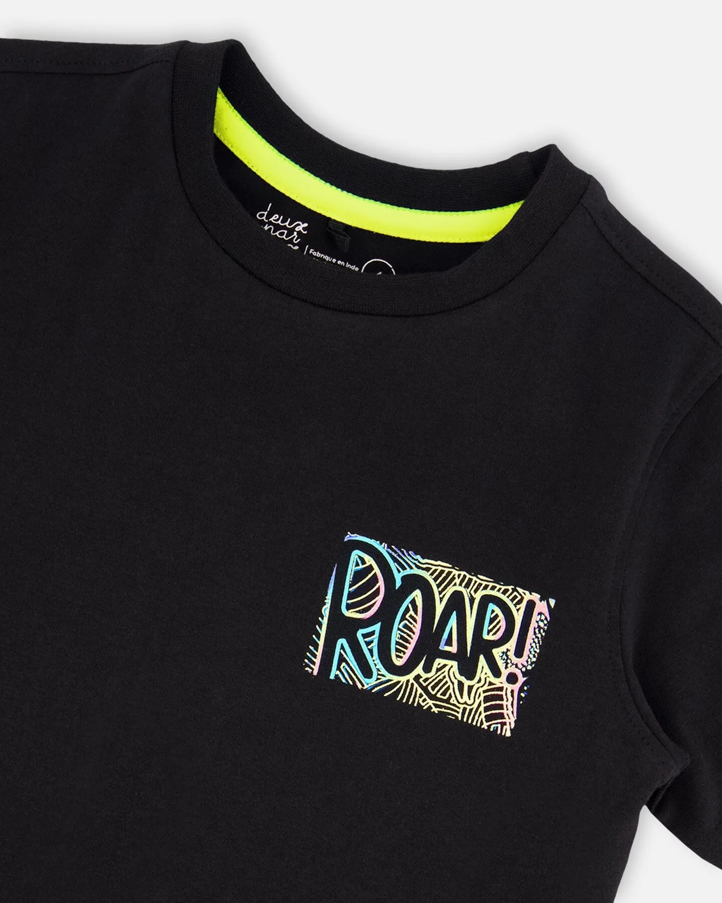 Organic Cotton Graphic Tee Black And Multicolored Dino