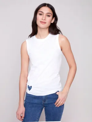 Organic Cotton Tank with Heart Cut - White