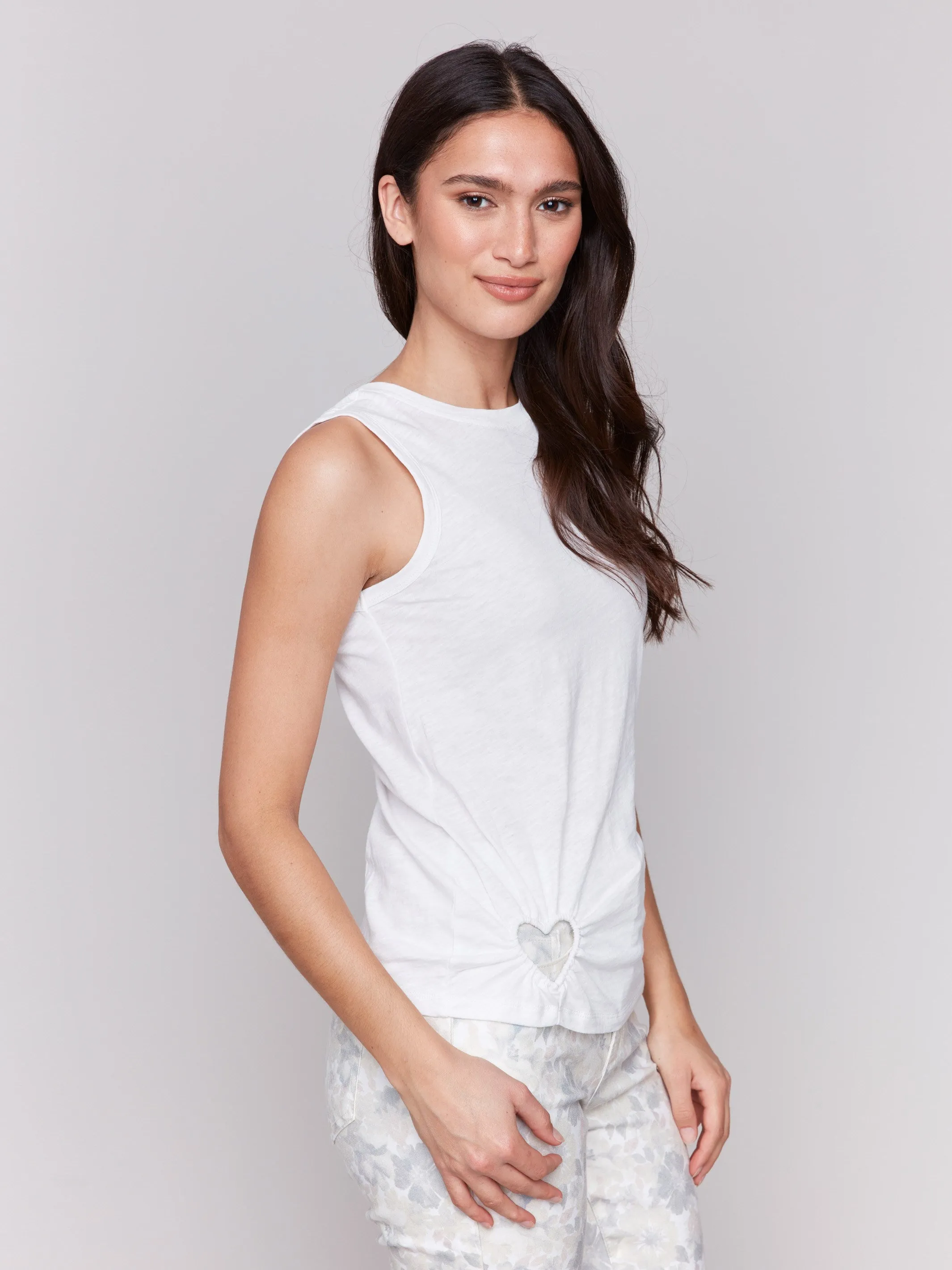 Organic Cotton Tank with Heart Cut - White