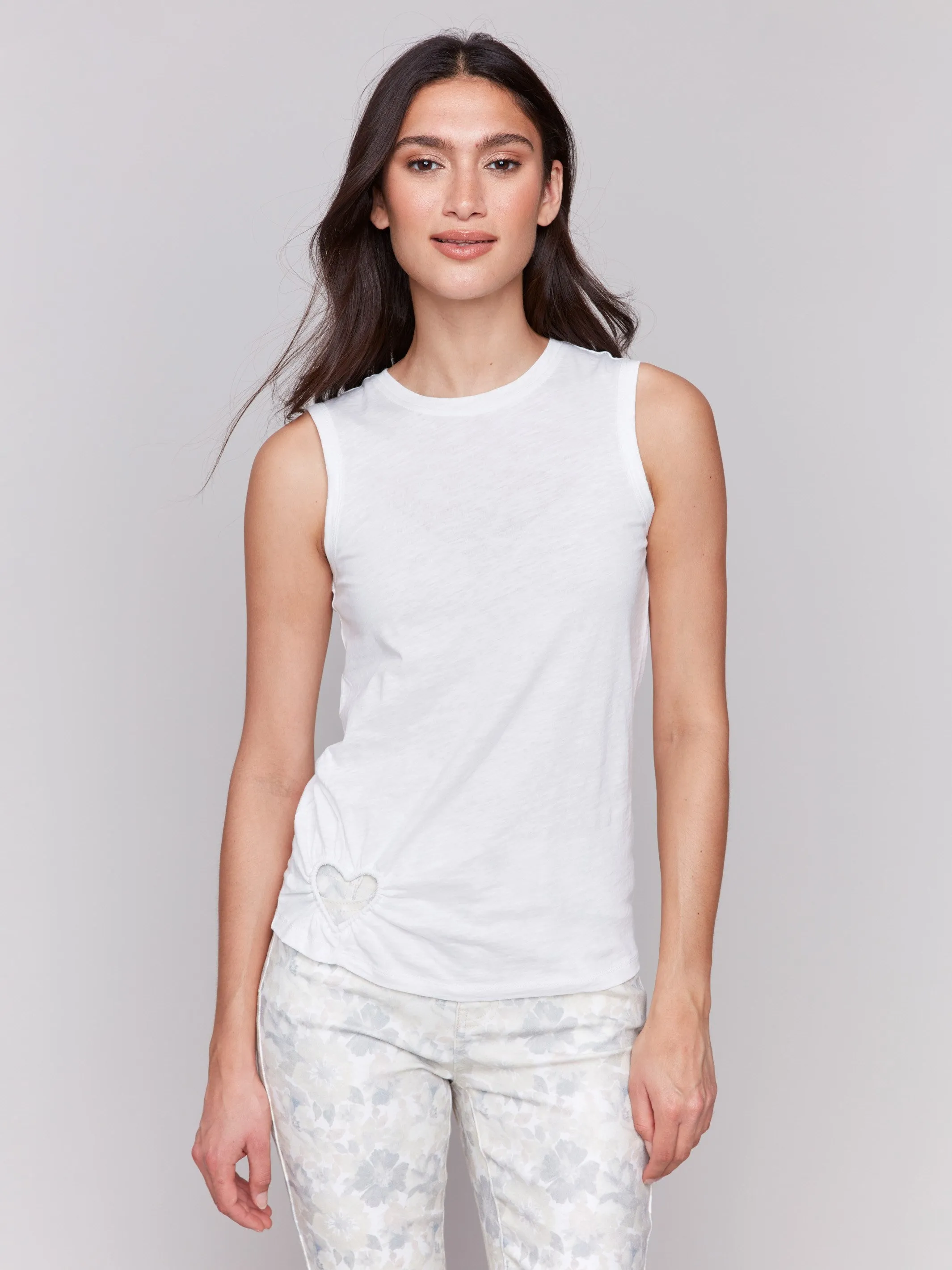 Organic Cotton Tank with Heart Cut - White