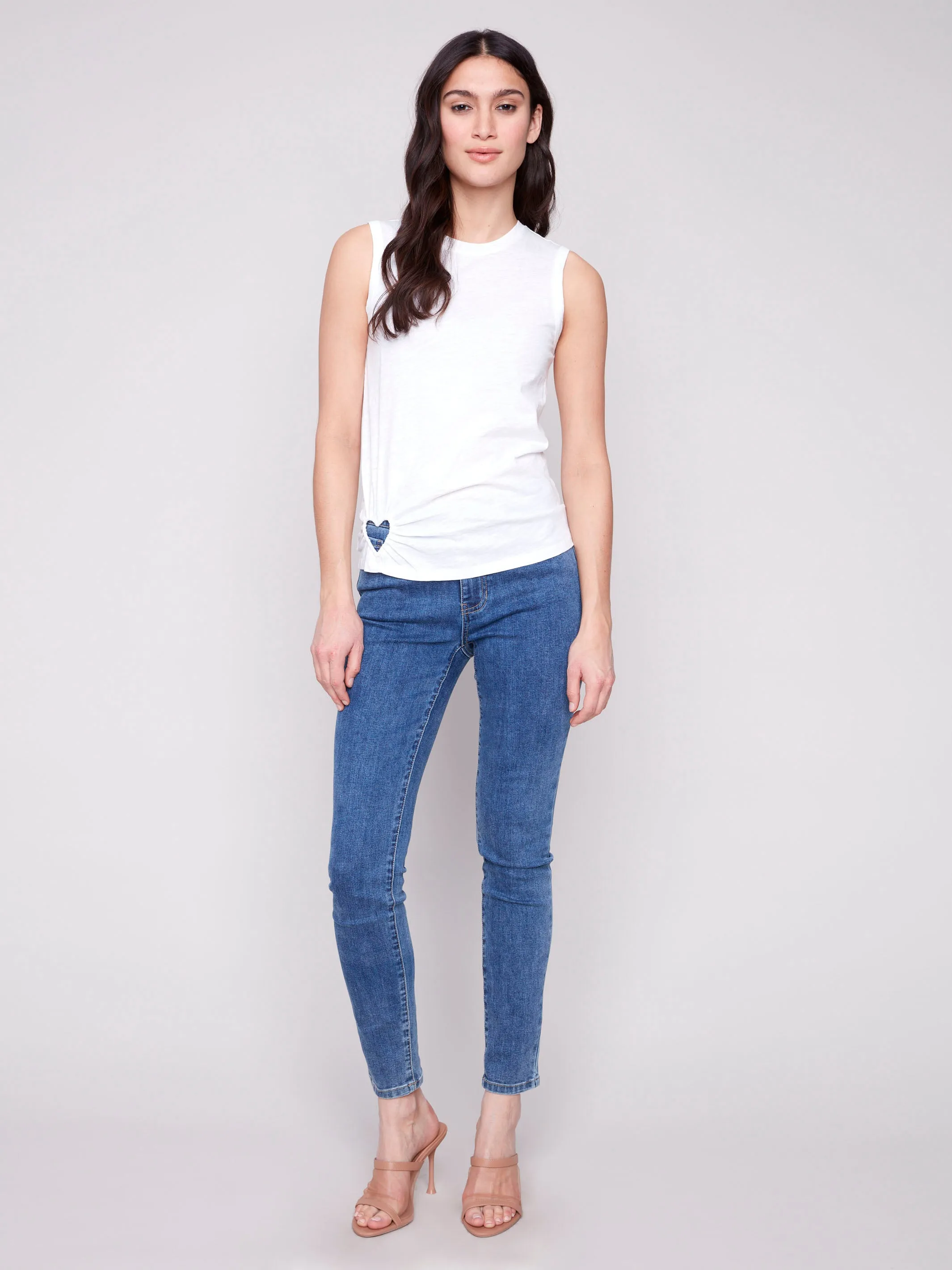 Organic Cotton Tank with Heart Cut - White