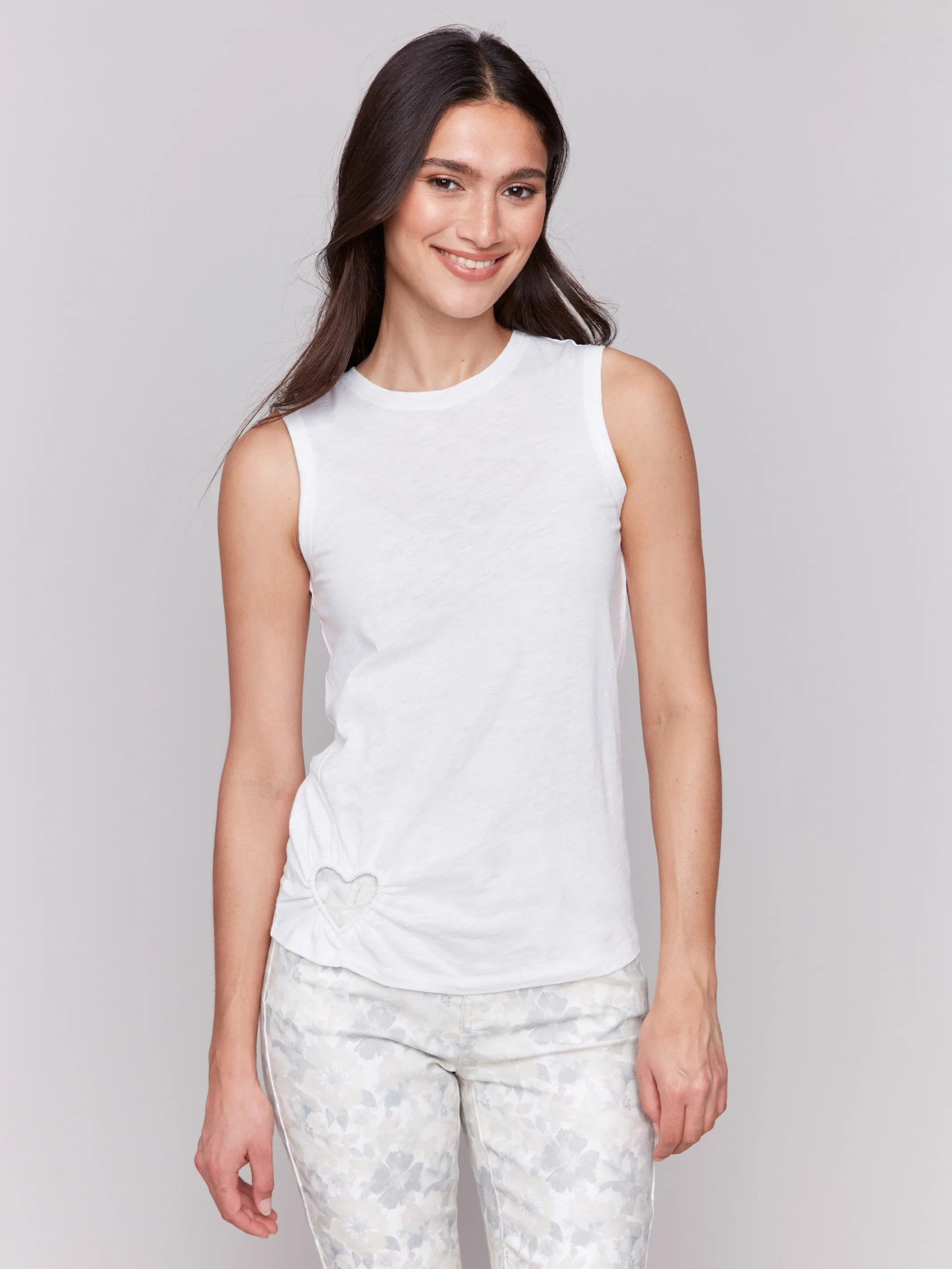 Organic Cotton Tank with Heart Cut - White