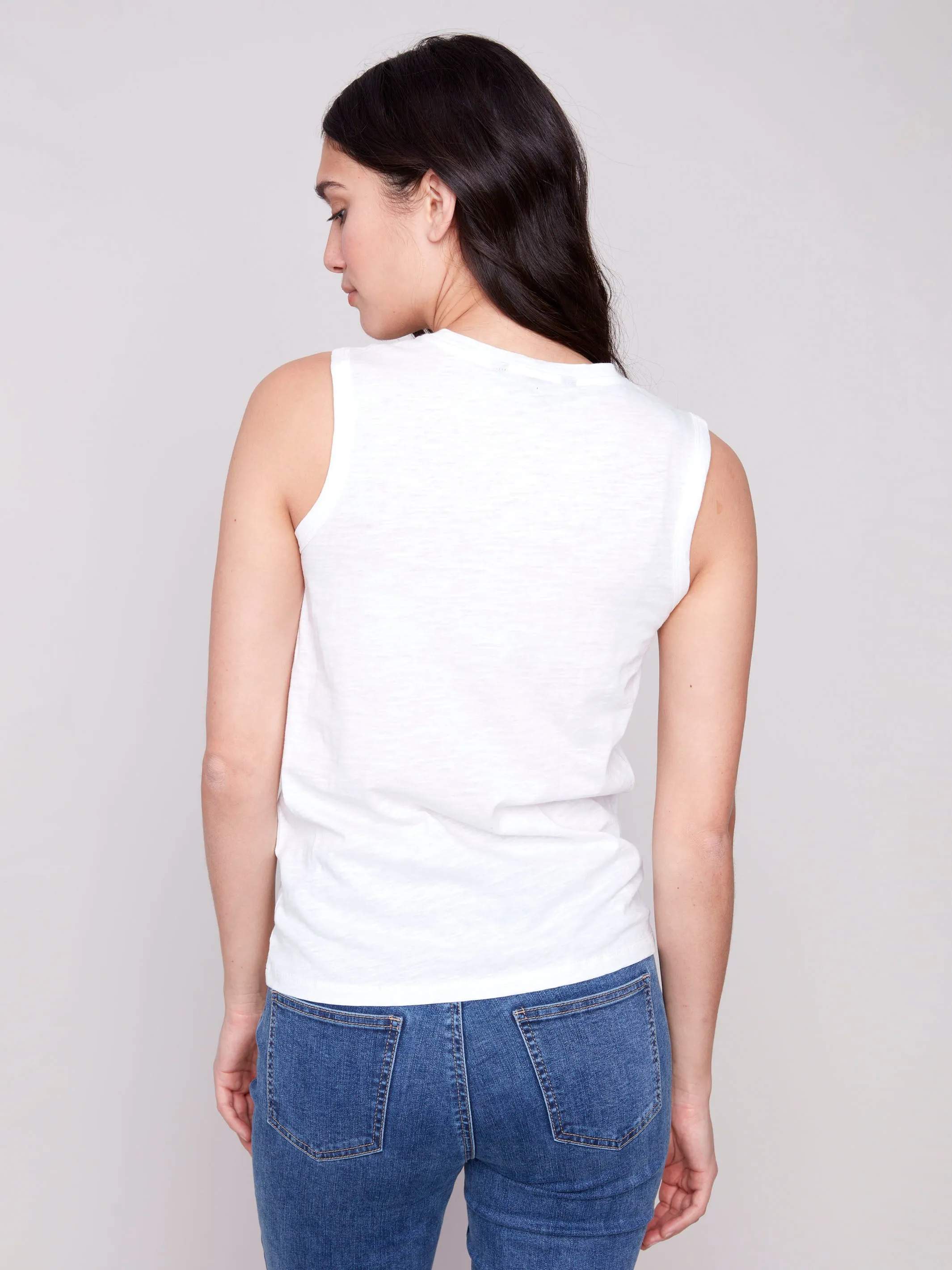 Organic Cotton Tank with Heart Cut - White