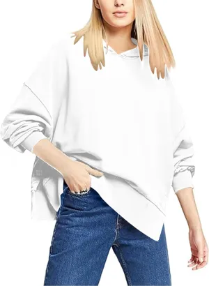Oversized Hoodies for Women Split Side Hem Hooded Neck Sweatshirts Casual Long Sleeve Drop Shoulder Pullover Tops