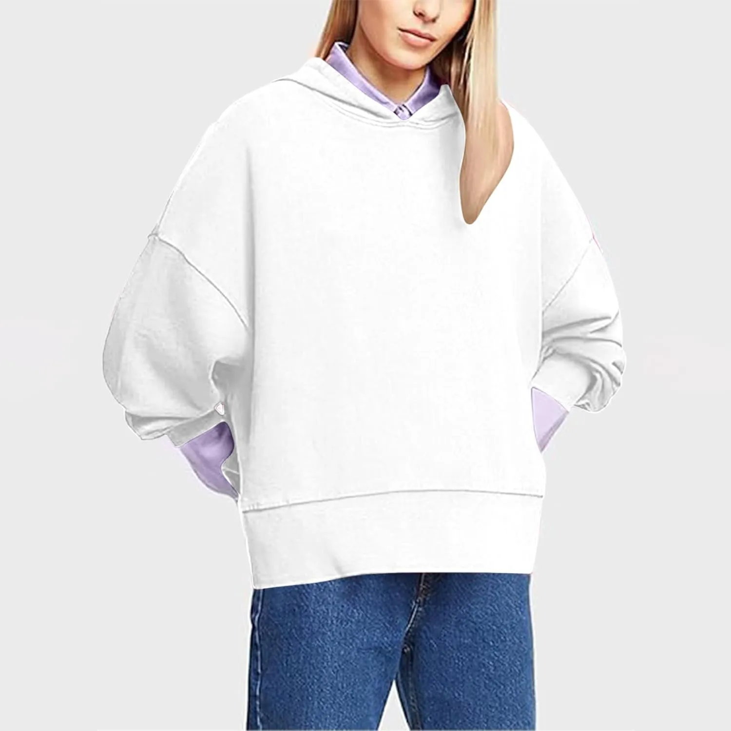 Oversized Hoodies for Women Split Side Hem Hooded Neck Sweatshirts Casual Long Sleeve Drop Shoulder Pullover Tops