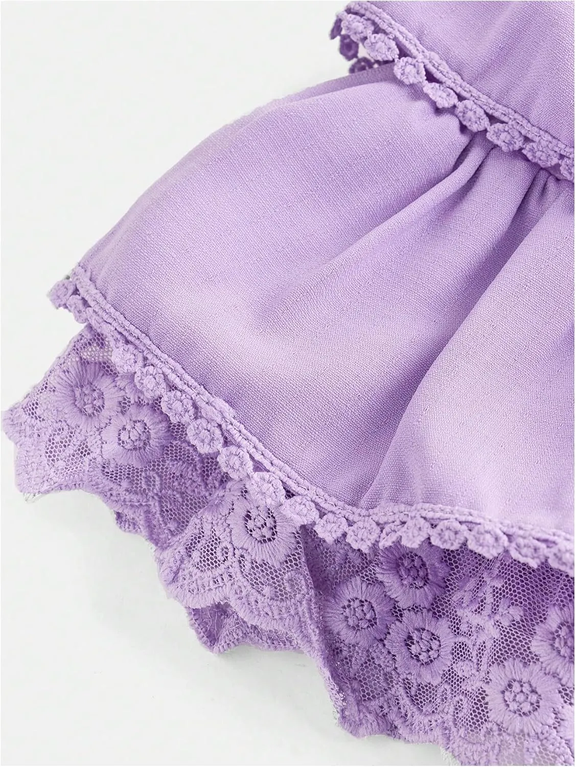OYOANGLE Girl's Lace Trim Tiered Layered Ruffle Hem Skirt High Elastic Waist Flared Short Skirts
