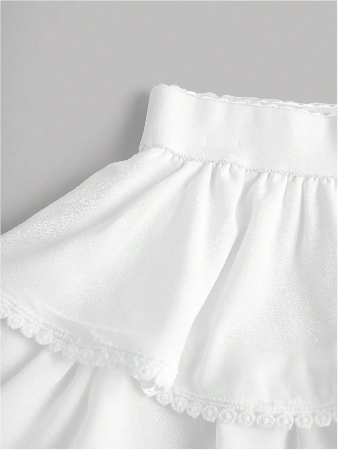 OYOANGLE Girl's Lace Trim Tiered Layered Ruffle Hem Skirt High Elastic Waist Flared Short Skirts