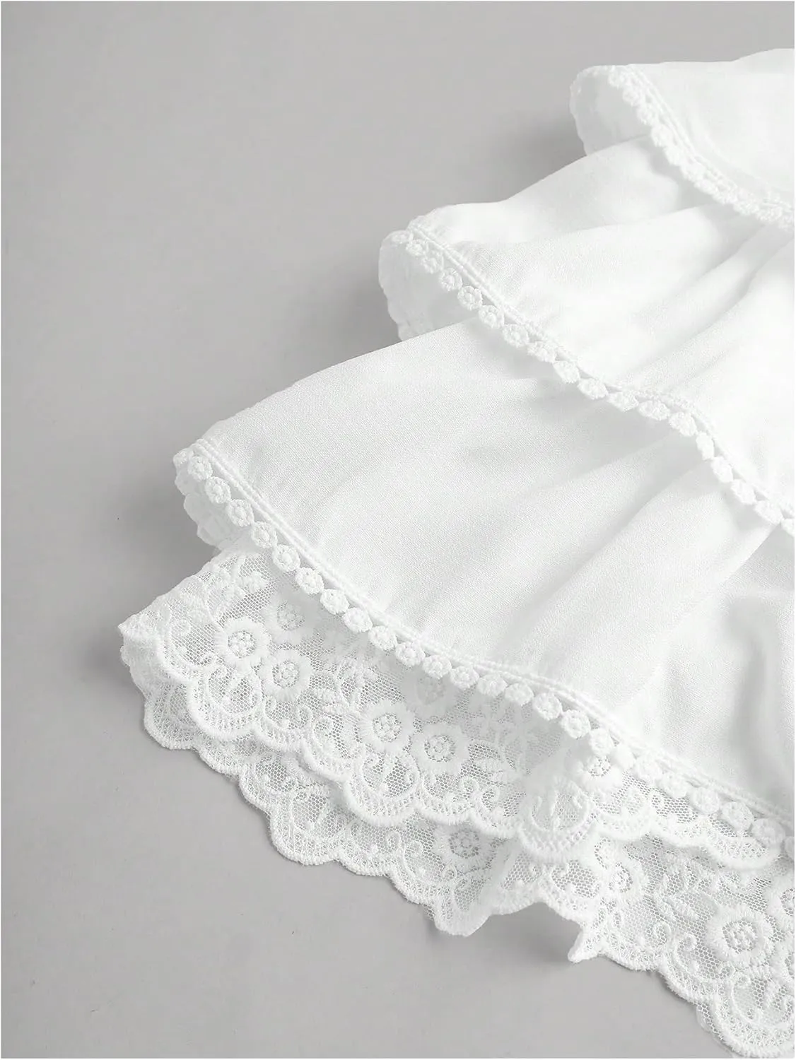 OYOANGLE Girl's Lace Trim Tiered Layered Ruffle Hem Skirt High Elastic Waist Flared Short Skirts