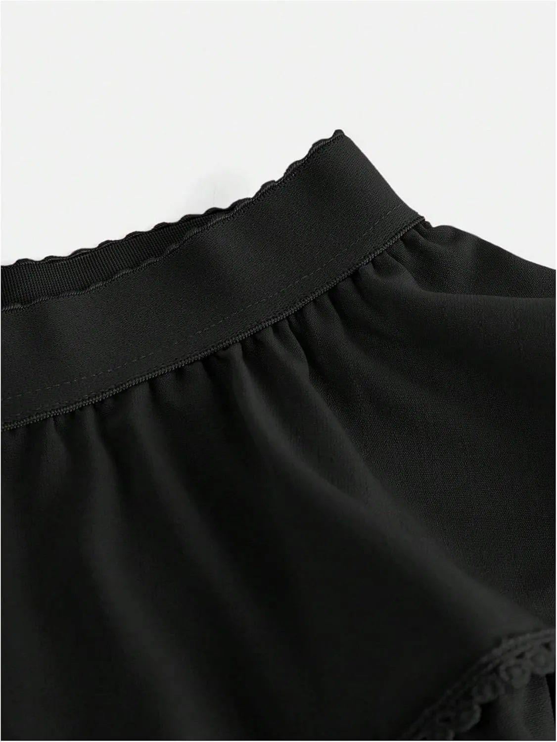 OYOANGLE Girl's Lace Trim Tiered Layered Ruffle Hem Skirt High Elastic Waist Flared Short Skirts
