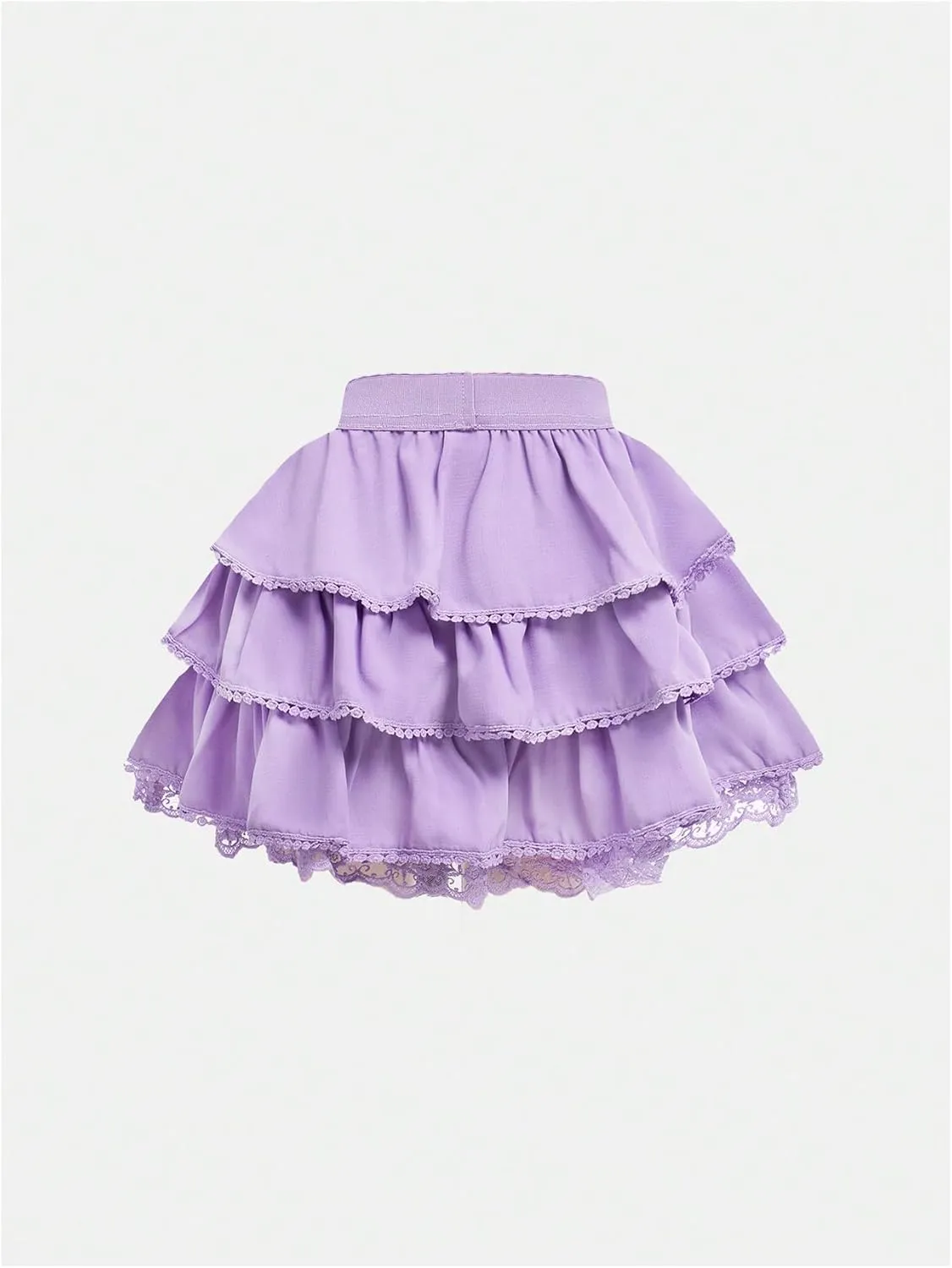 OYOANGLE Girl's Lace Trim Tiered Layered Ruffle Hem Skirt High Elastic Waist Flared Short Skirts