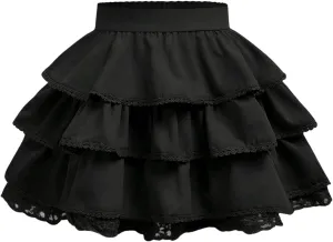 OYOANGLE Girl's Lace Trim Tiered Layered Ruffle Hem Skirt High Elastic Waist Flared Short Skirts