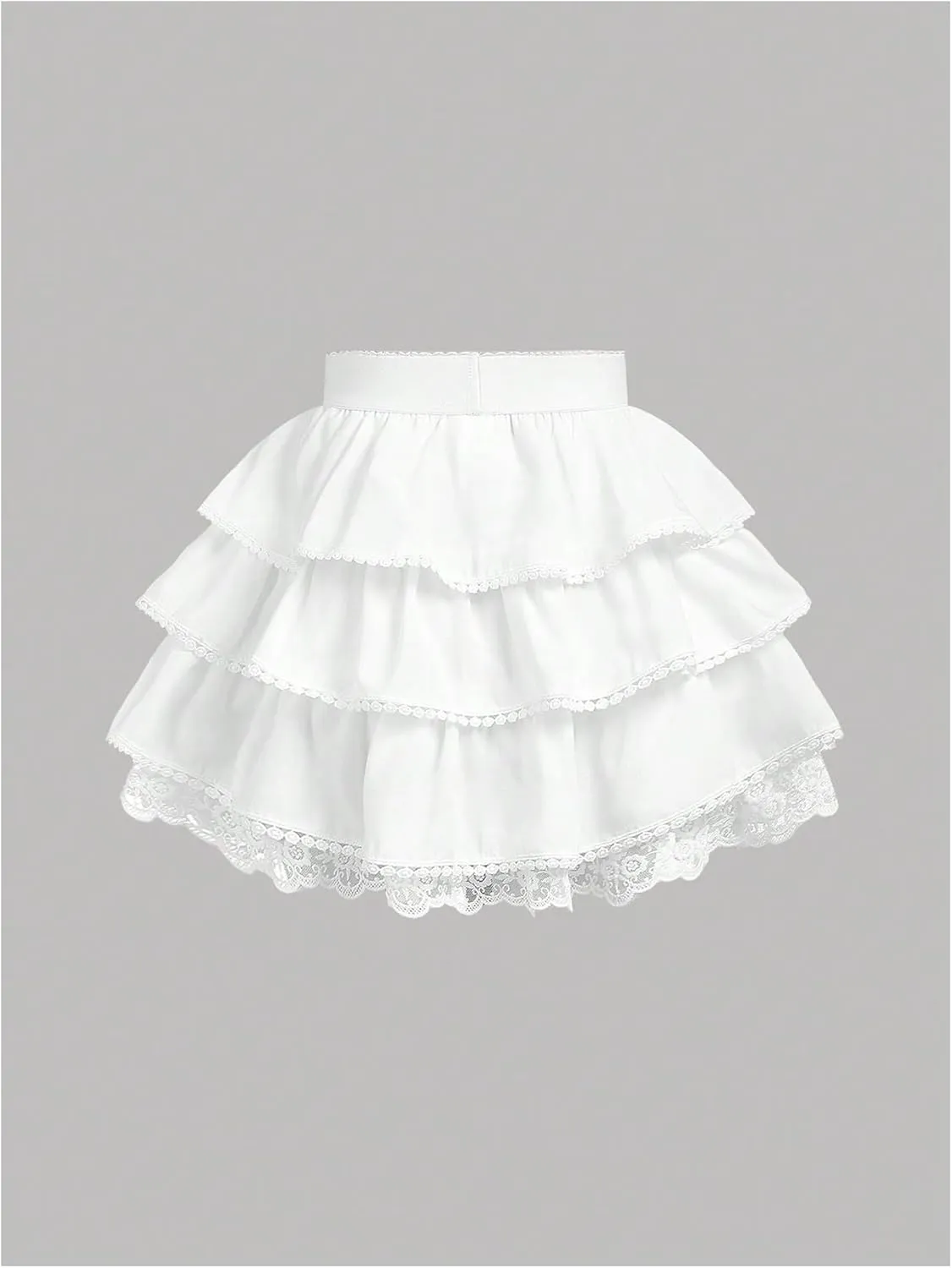 OYOANGLE Girl's Lace Trim Tiered Layered Ruffle Hem Skirt High Elastic Waist Flared Short Skirts