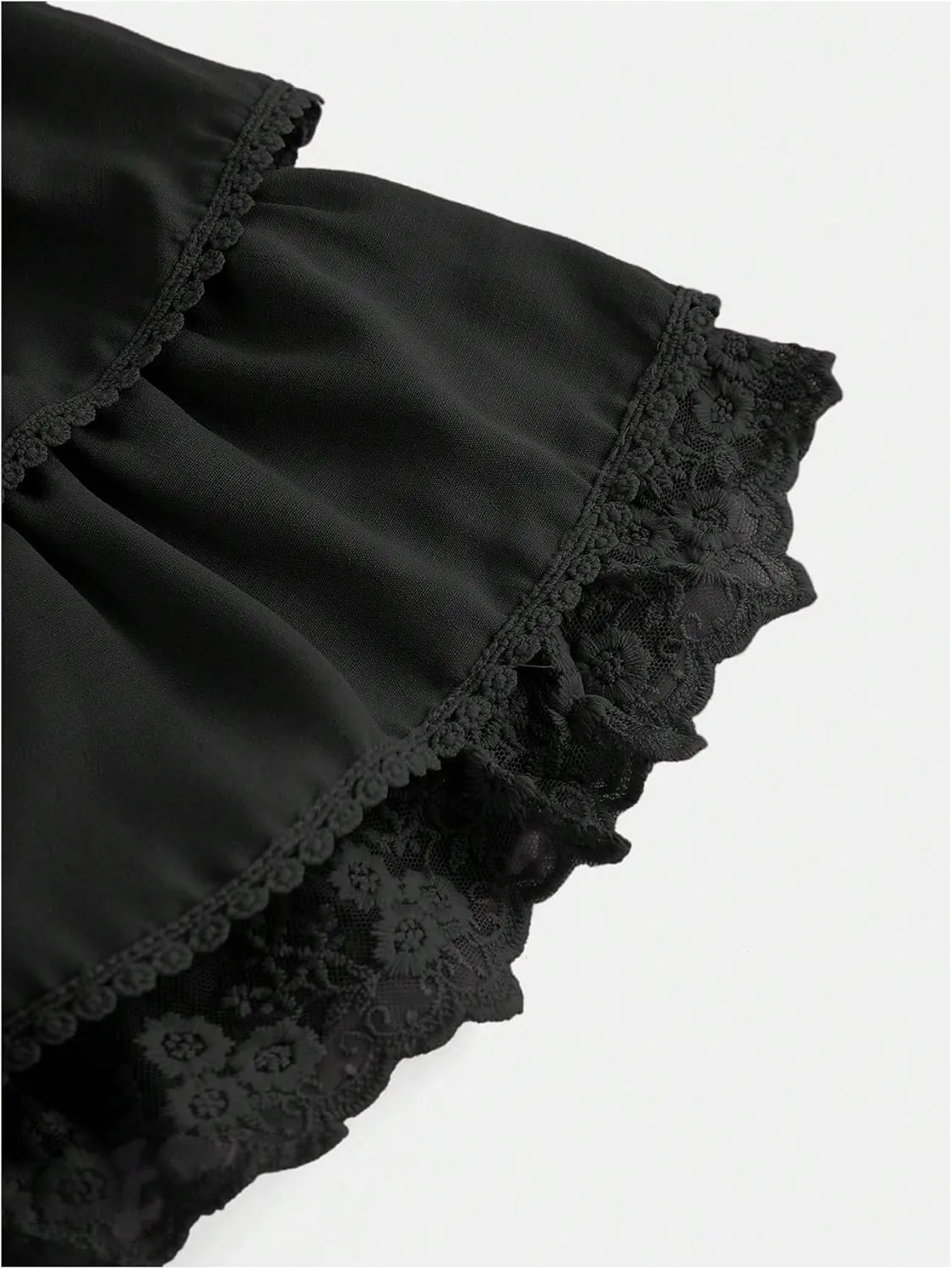 OYOANGLE Girl's Lace Trim Tiered Layered Ruffle Hem Skirt High Elastic Waist Flared Short Skirts