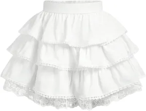 OYOANGLE Girl's Lace Trim Tiered Layered Ruffle Hem Skirt High Elastic Waist Flared Short Skirts