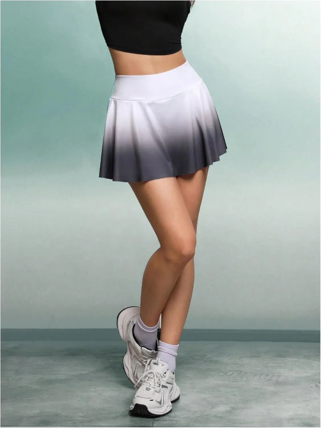 OYOANGLE Women's Color Block Pleated Workout Sports Skirts Ombre High Waisted Golf Skorts with Pocket