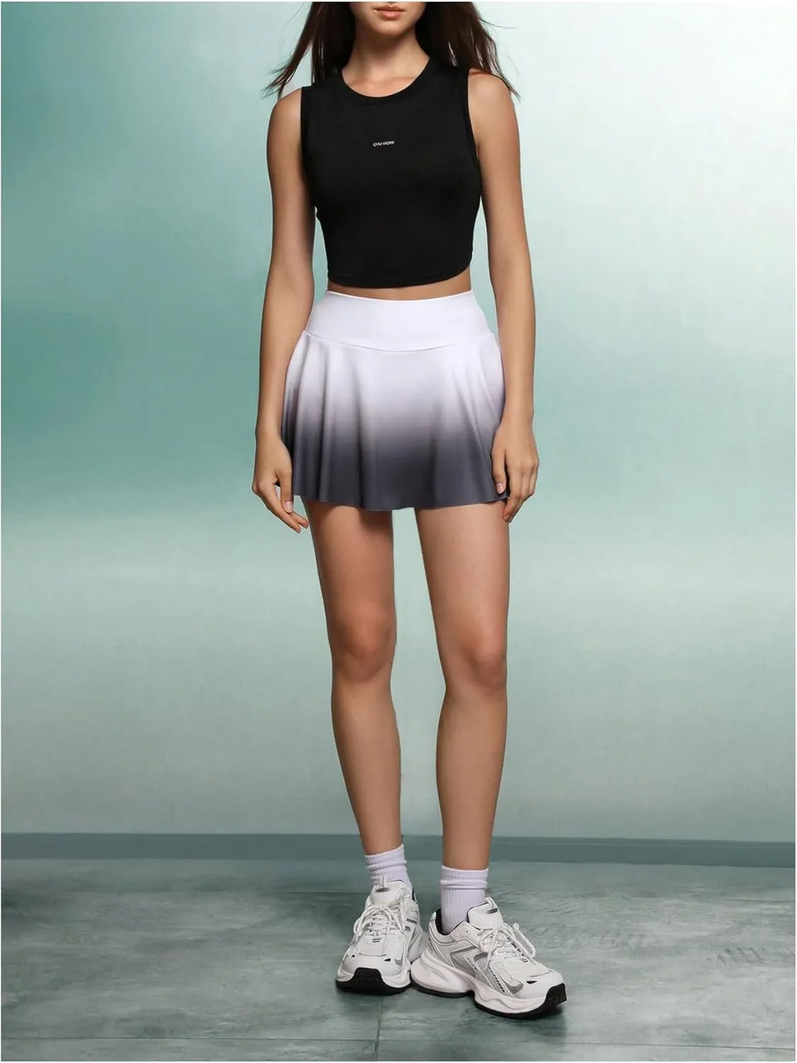 OYOANGLE Women's Color Block Pleated Workout Sports Skirts Ombre High Waisted Golf Skorts with Pocket
