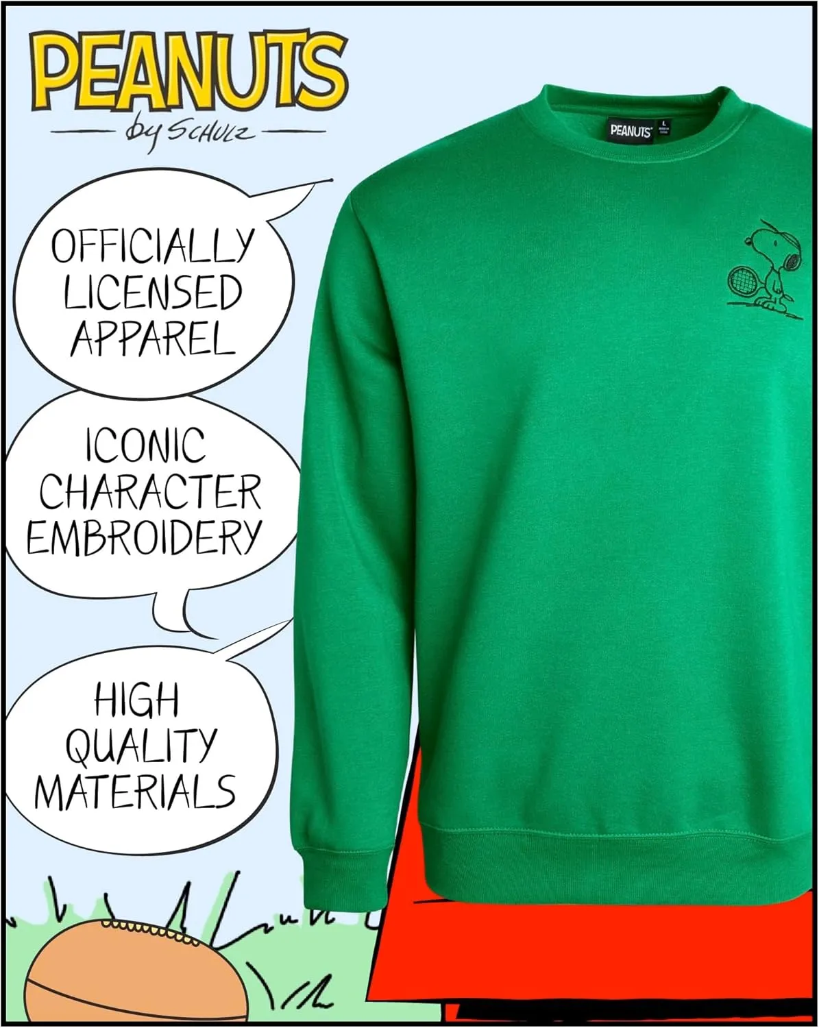 Peanuts Men's Snoopy Sweatshirt - Chest & Back Fleece Pullover Crewneck Graphic Sweatshirt - Long Sleeve Shirts for Men S-XL