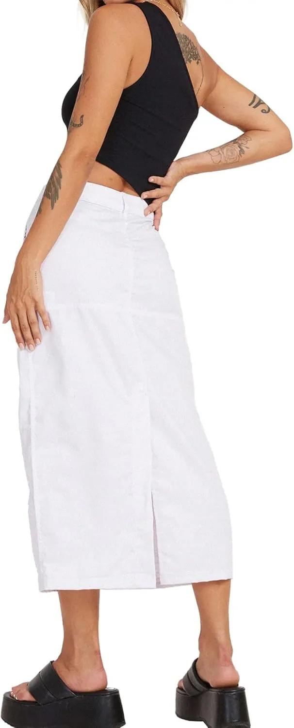 PEHMEA Womens Y2K Cargo Long Skirt Midi Denim Low Rise Split Skirts with Pockets Streetwear Date Night Club