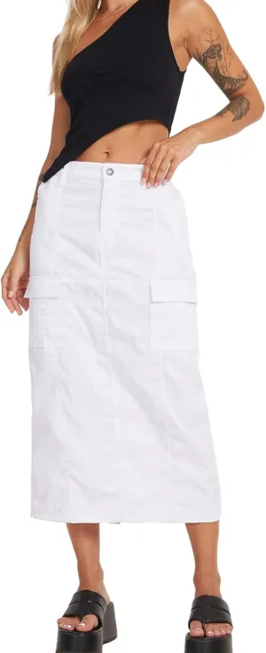 PEHMEA Womens Y2K Cargo Long Skirt Midi Denim Low Rise Split Skirts with Pockets Streetwear Date Night Club