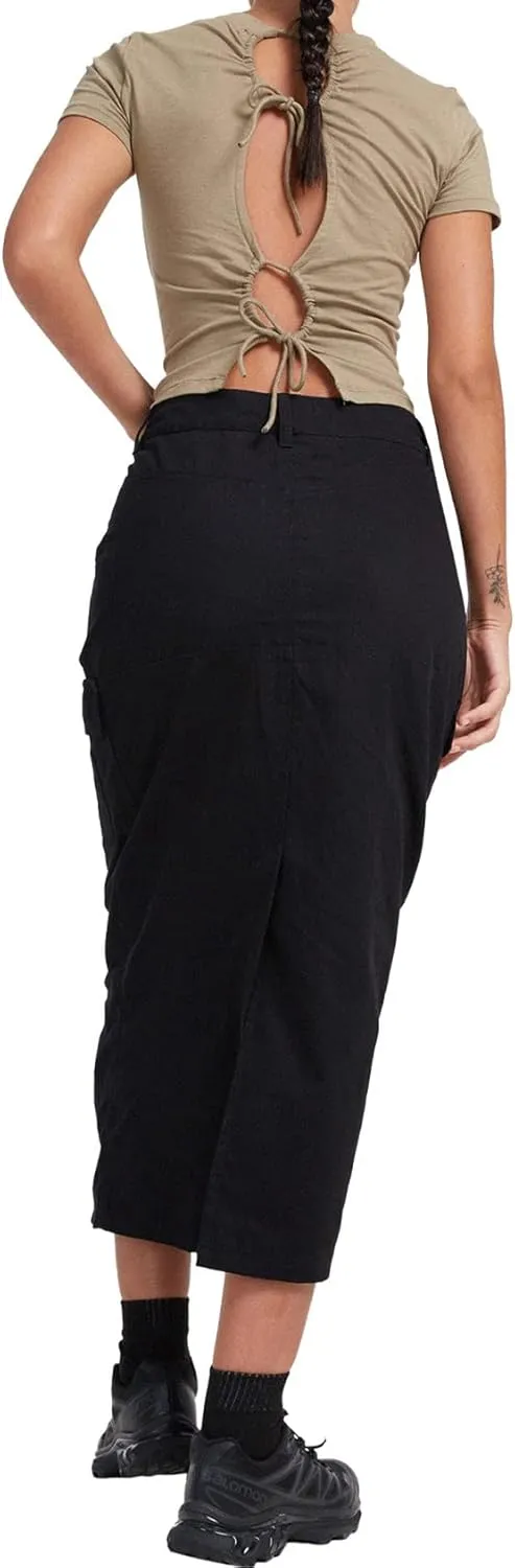 PEHMEA Womens Y2K Cargo Long Skirt Midi Denim Low Rise Split Skirts with Pockets Streetwear Date Night Club