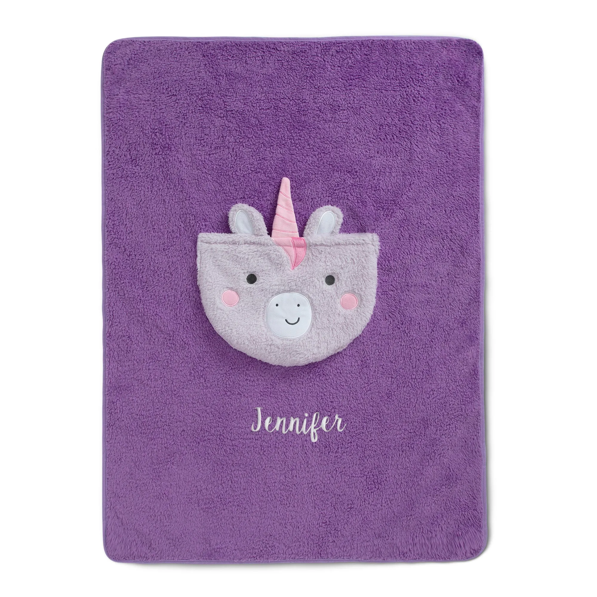 Personalized Sherpa Throw Blanket with Storage Pocket for Kids