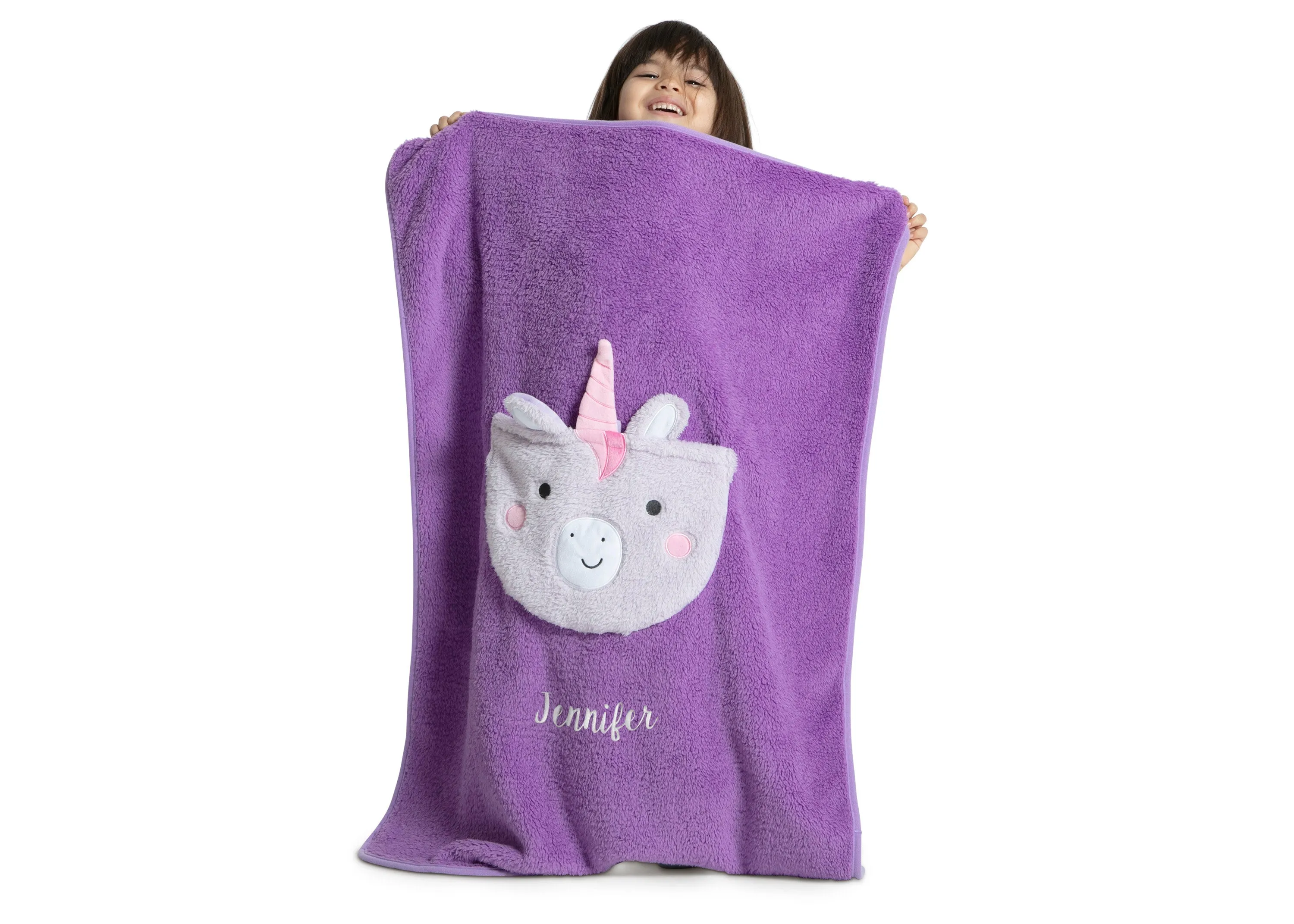 Personalized Sherpa Throw Blanket with Storage Pocket for Kids