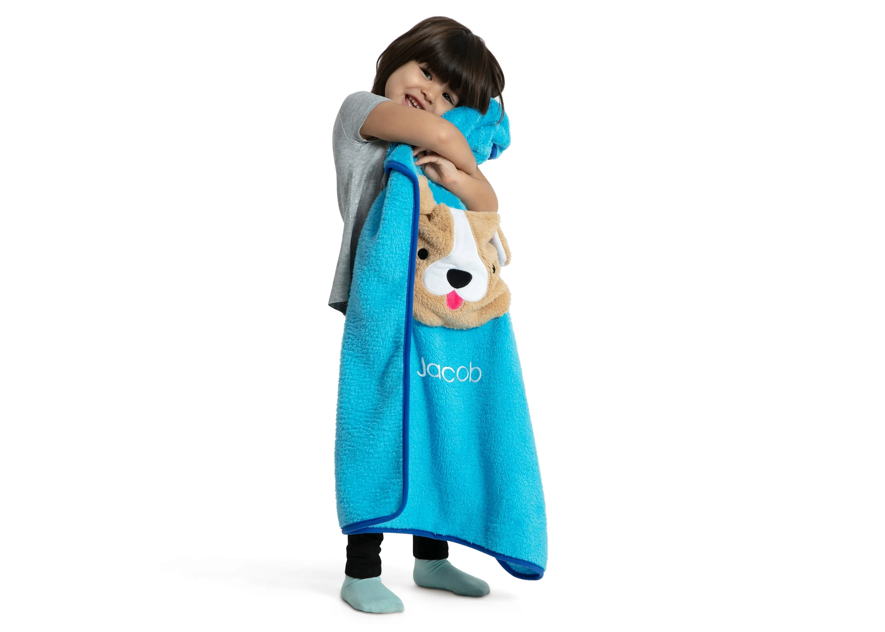 Personalized Sherpa Throw Blanket with Storage Pocket for Kids