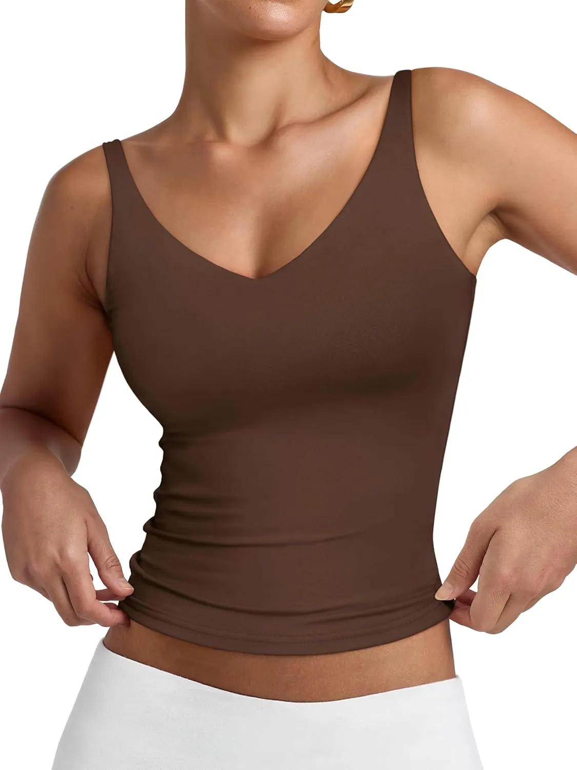PINKMSTYLE Womens Sexy V Neck Cami Top Sleeveless Double Lined Tank Tops Going Out Y2K Spaghetti Strap Crop Tops 2025