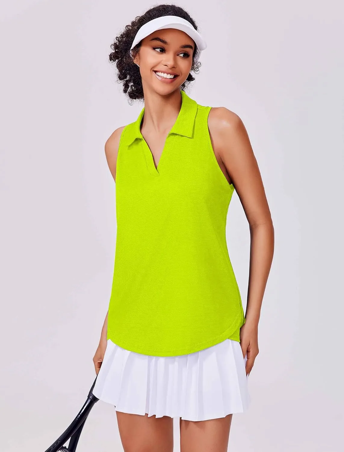 PINSPARK Womens Golf Shirt UPF 50  Sleeveless Collared Shirts Quick Dry Tennis Polo V-Neck Racerback Athletic Workout Tank