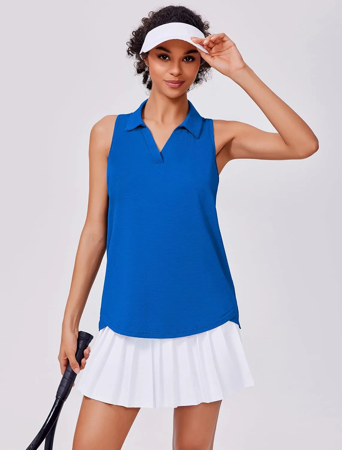 PINSPARK Womens Golf Shirt UPF 50  Sleeveless Collared Shirts Quick Dry Tennis Polo V-Neck Racerback Athletic Workout Tank