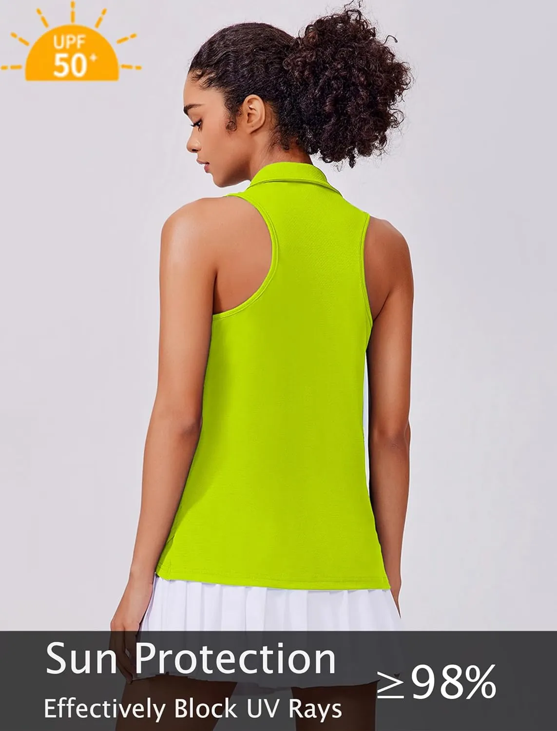 PINSPARK Womens Golf Shirt UPF 50  Sleeveless Collared Shirts Quick Dry Tennis Polo V-Neck Racerback Athletic Workout Tank