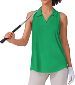 PINSPARK Womens Golf Shirt UPF 50  Sleeveless Collared Shirts Quick Dry Tennis Polo V-Neck Racerback Athletic Workout Tank