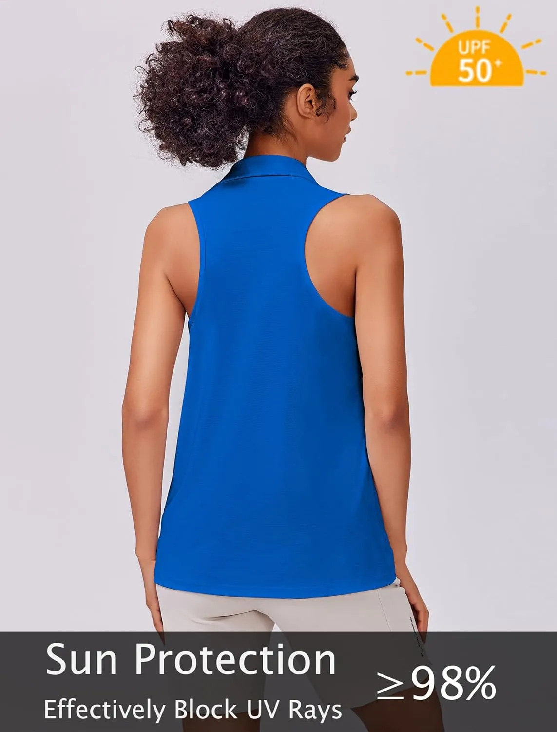 PINSPARK Womens Golf Shirt UPF 50  Sleeveless Collared Shirts Quick Dry Tennis Polo V-Neck Racerback Athletic Workout Tank