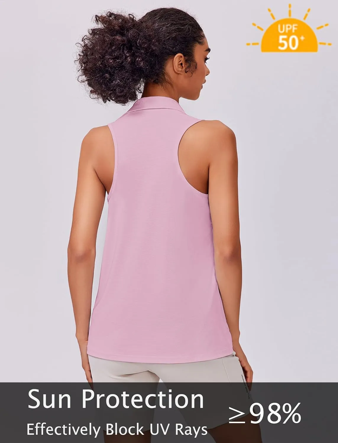 PINSPARK Womens Golf Shirt UPF 50  Sleeveless Collared Shirts Quick Dry Tennis Polo V-Neck Racerback Athletic Workout Tank
