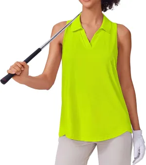 PINSPARK Womens Golf Shirt UPF 50  Sleeveless Collared Shirts Quick Dry Tennis Polo V-Neck Racerback Athletic Workout Tank