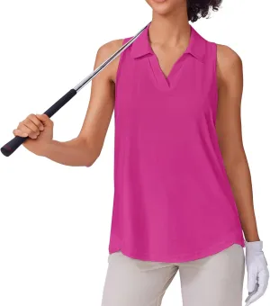 PINSPARK Womens Golf Shirt UPF 50  Sleeveless Collared Shirts Quick Dry Tennis Polo V-Neck Racerback Athletic Workout Tank