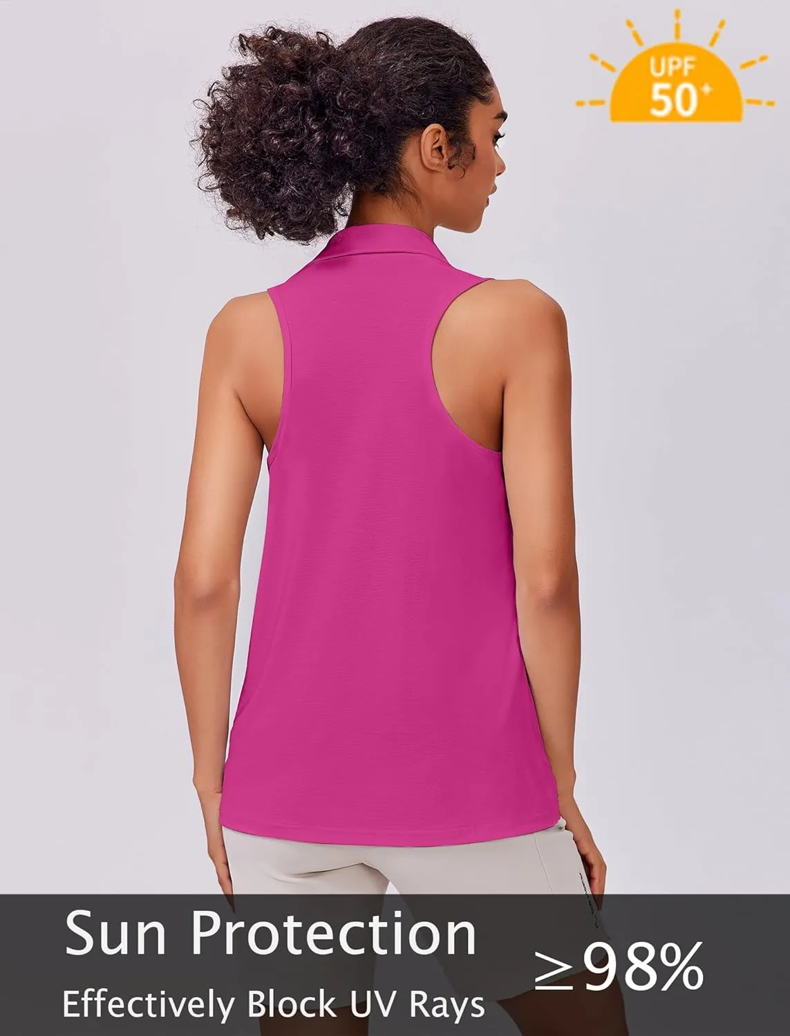 PINSPARK Womens Golf Shirt UPF 50  Sleeveless Collared Shirts Quick Dry Tennis Polo V-Neck Racerback Athletic Workout Tank