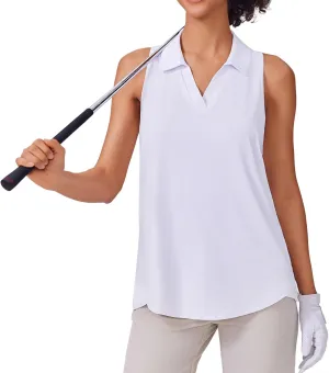 PINSPARK Womens Golf Shirt UPF 50  Sleeveless Collared Shirts Quick Dry Tennis Polo V-Neck Racerback Athletic Workout Tank
