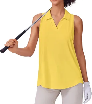 PINSPARK Womens Golf Shirt UPF 50  Sleeveless Collared Shirts Quick Dry Tennis Polo V-Neck Racerback Athletic Workout Tank