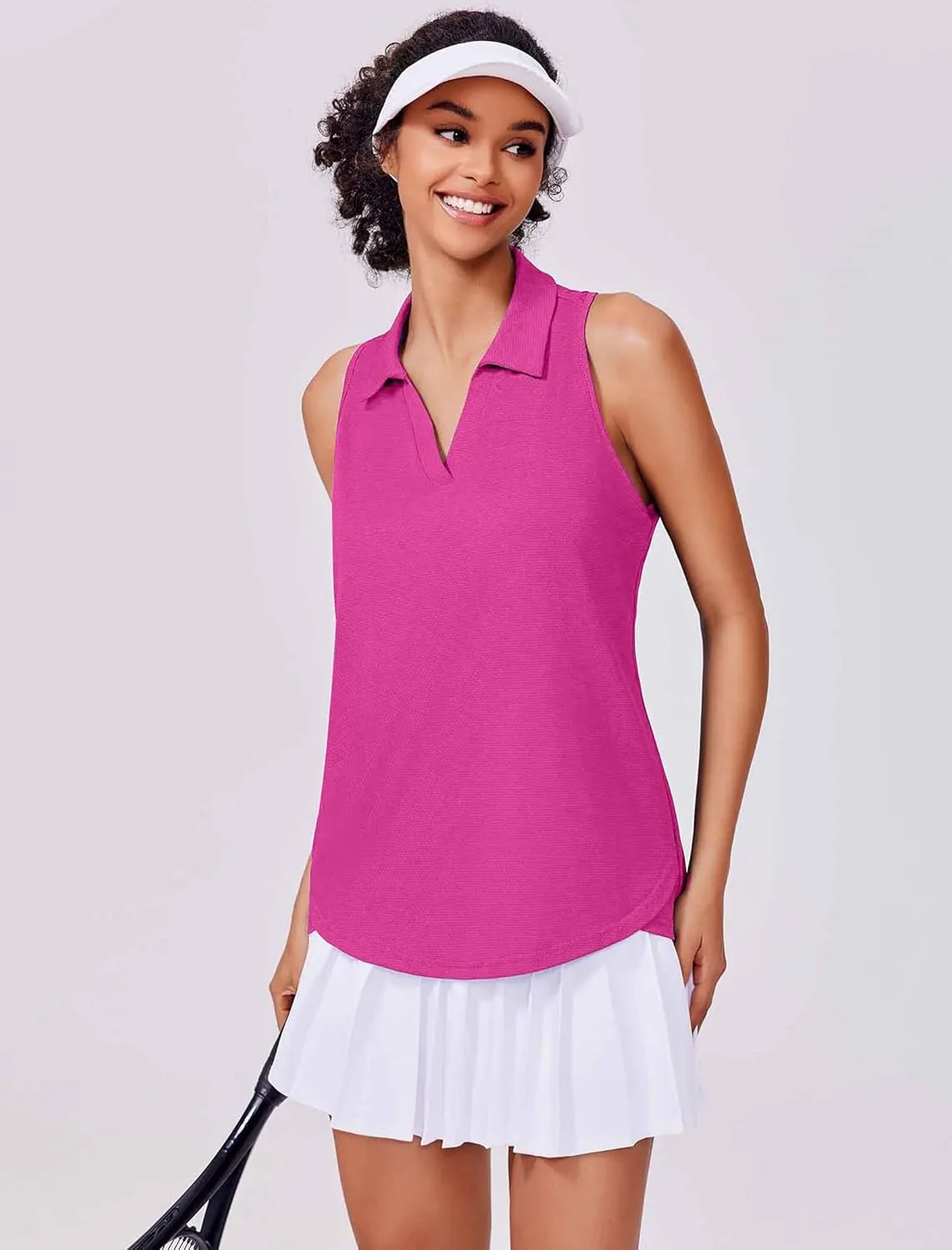 PINSPARK Womens Golf Shirt UPF 50  Sleeveless Collared Shirts Quick Dry Tennis Polo V-Neck Racerback Athletic Workout Tank