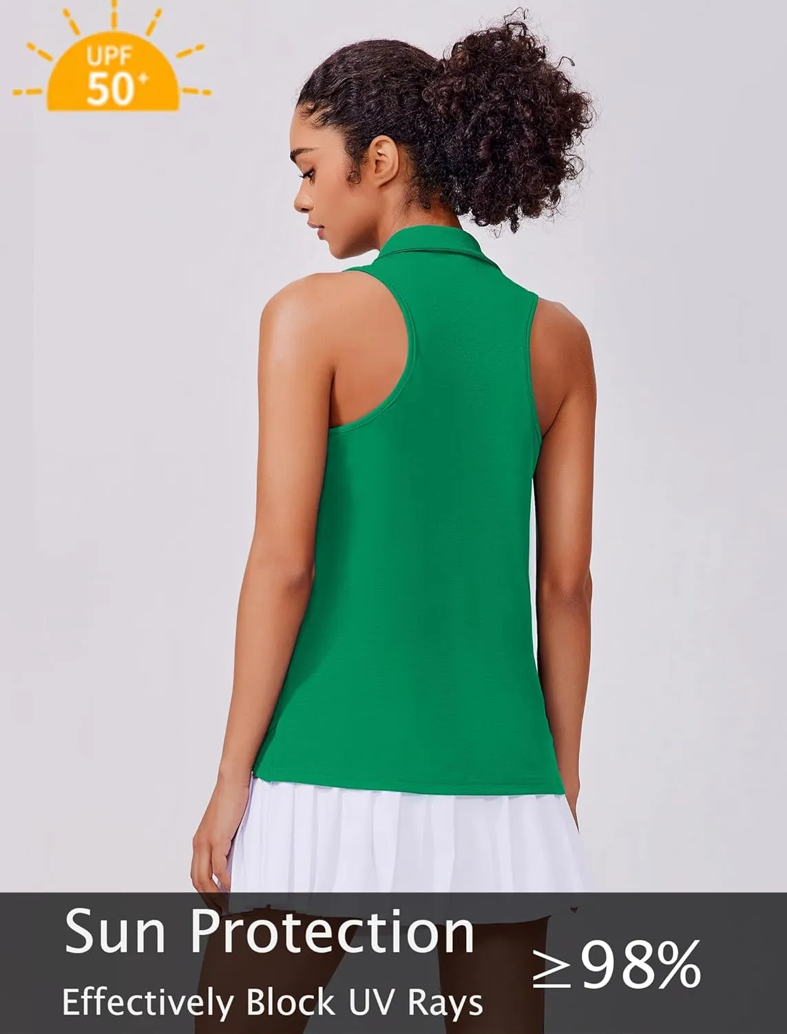 PINSPARK Womens Golf Shirt UPF 50  Sleeveless Collared Shirts Quick Dry Tennis Polo V-Neck Racerback Athletic Workout Tank