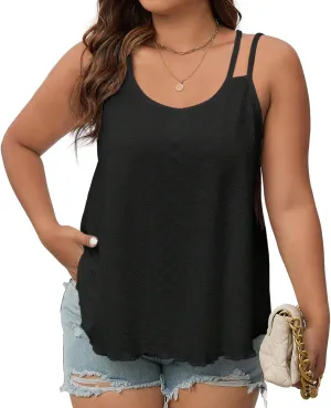 Plus Size Tank Tops for Women Eyelet Sleeveless Loose Fit Top Sexy Casual Flowy Cami Spaghetti Strap Tunic Shirt