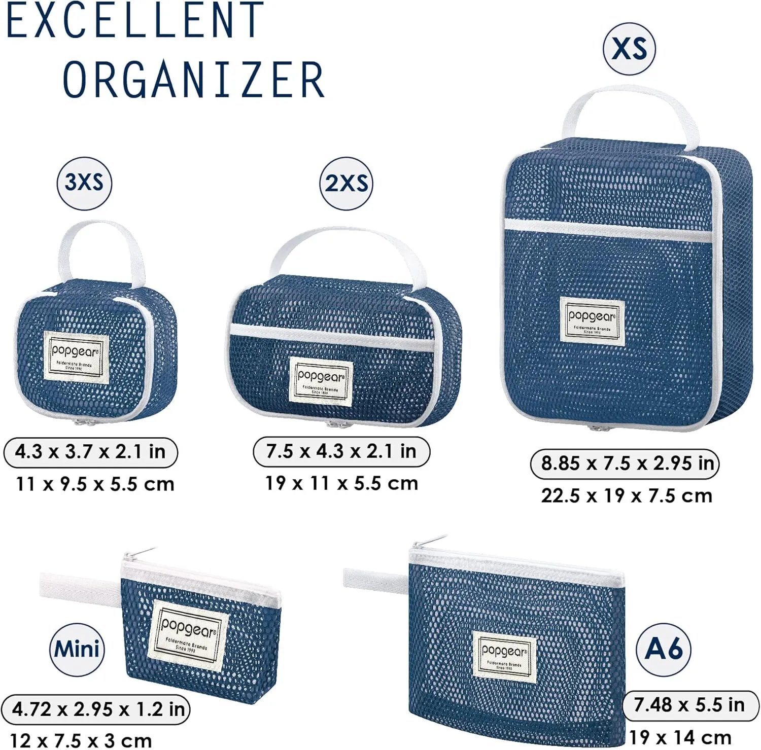 popgear 5 Pcs Makeup Bags, Cosmetics Bag Set for Travel Organize for Cosmetics, Toiletry, Travel Essentials, Daily Accessories, 5pack, Navy