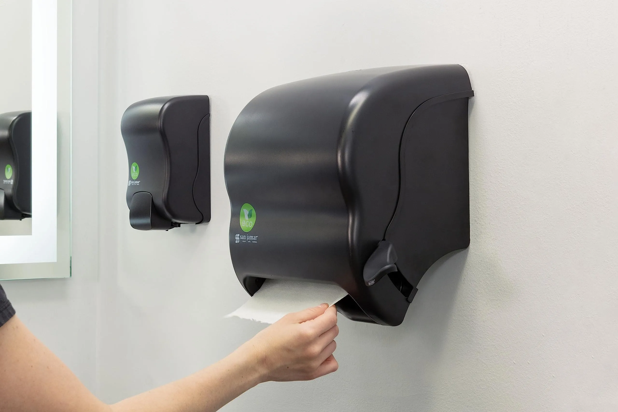 San Jamar Ecologic Element Recycled Plastic Lever Paper Towel Dispenser, Manual Towel Dispenser, Wall Mounted Dispenser with Zero Waste for Home and Business, 8 Inch Rolls, Black