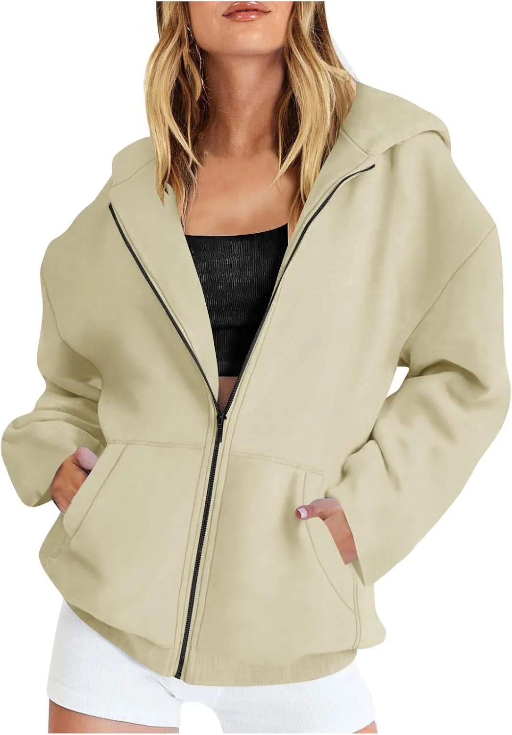 Shacket Womens Tops Long Sleeve Zip Up Jacket Shirts Dressy Casual Loose Fit Sweatshirt Girls Fashion Daily Hoodie