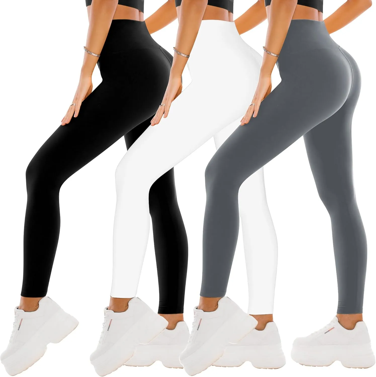 SINOPHANT 3 Pack Leggings for Women - High Waisted Tummy Control Buttery Soft Yoga Pants for Workout Athletic