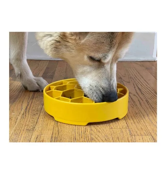 SodaPup Enrichment Slow Feeder Bowl For Dogs (Round / Yellow Honeycomb)