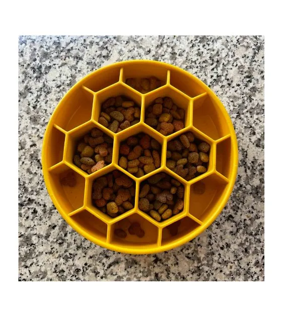 SodaPup Enrichment Slow Feeder Bowl For Dogs (Round / Yellow Honeycomb)